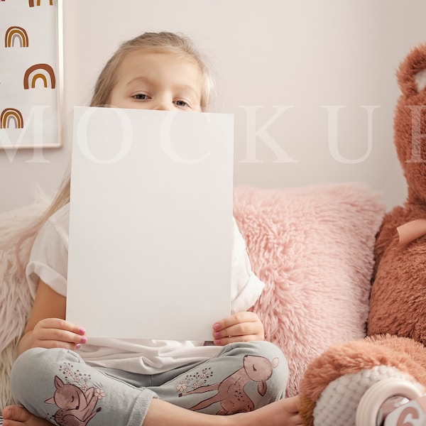 A4 Nursery Poster Mockup, Kids Wall Art Mockup, Interior Stock Photo, Art Display, Instant Download, 001