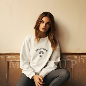 Gildan 18000 Sweatshirt Mockup, White Clothing Mockups, Sweatshirt Stock Photo, Model Photo, JPG Files, 035