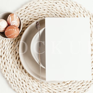 Maquette de menu de Pâques, maquette de menu, maquette de vacances, carte vierge 5 x 7, stock photo, téléchargement immédiat, fichier JPG, 004