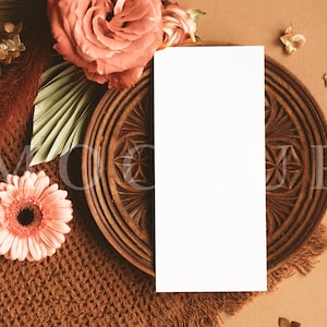 Maquete de planejador de menu Boho, cartão de casamento, maquete de menu, foto stock plana, download instantâneo, 028