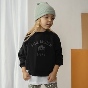 Kids Sweatshirt Mockup, Black Sweatshirt, Kids Model Mockup, Stock Photo, SVG Photo, Instant Download, 003