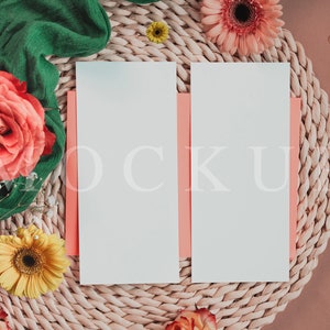 2 maquete de menu hippie, maquete de cartões de casamento, maquete de cartão em branco, foto stock plana, download instantâneo, 027