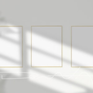 A3 Minimalist Frame Mockup, Poster Mockup, 3 Gold Frame Set, Stock Photo, Art Display, Instant Download, JPG file