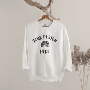 Gildan 18000 Sweatshirt Mockup, White Sweatshirt Mockup, Hanging Stock Photo, Instant Download, JPG Files, 026