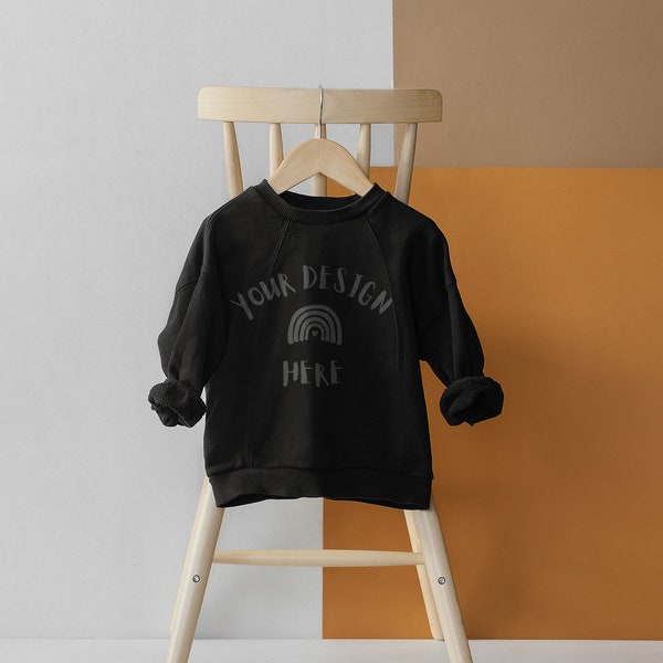 Kids Sweatshirt Mockup, Black Sweatshirt, Kids Model Mockup, Hanging Stock Photo, SVG Photo, 003