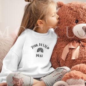 Kids Sweatshirt Mockup, White Sweatshirt, Kids Model Mockup, Cozy Stock Photo, SVG Photo, 001