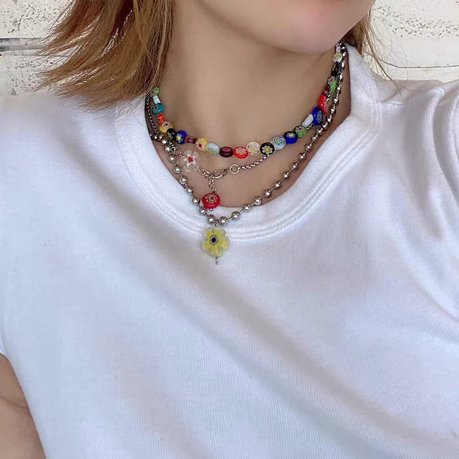 Y2k Necklace Layered Colorful Beaded Bead Choker Necklaces Etsy