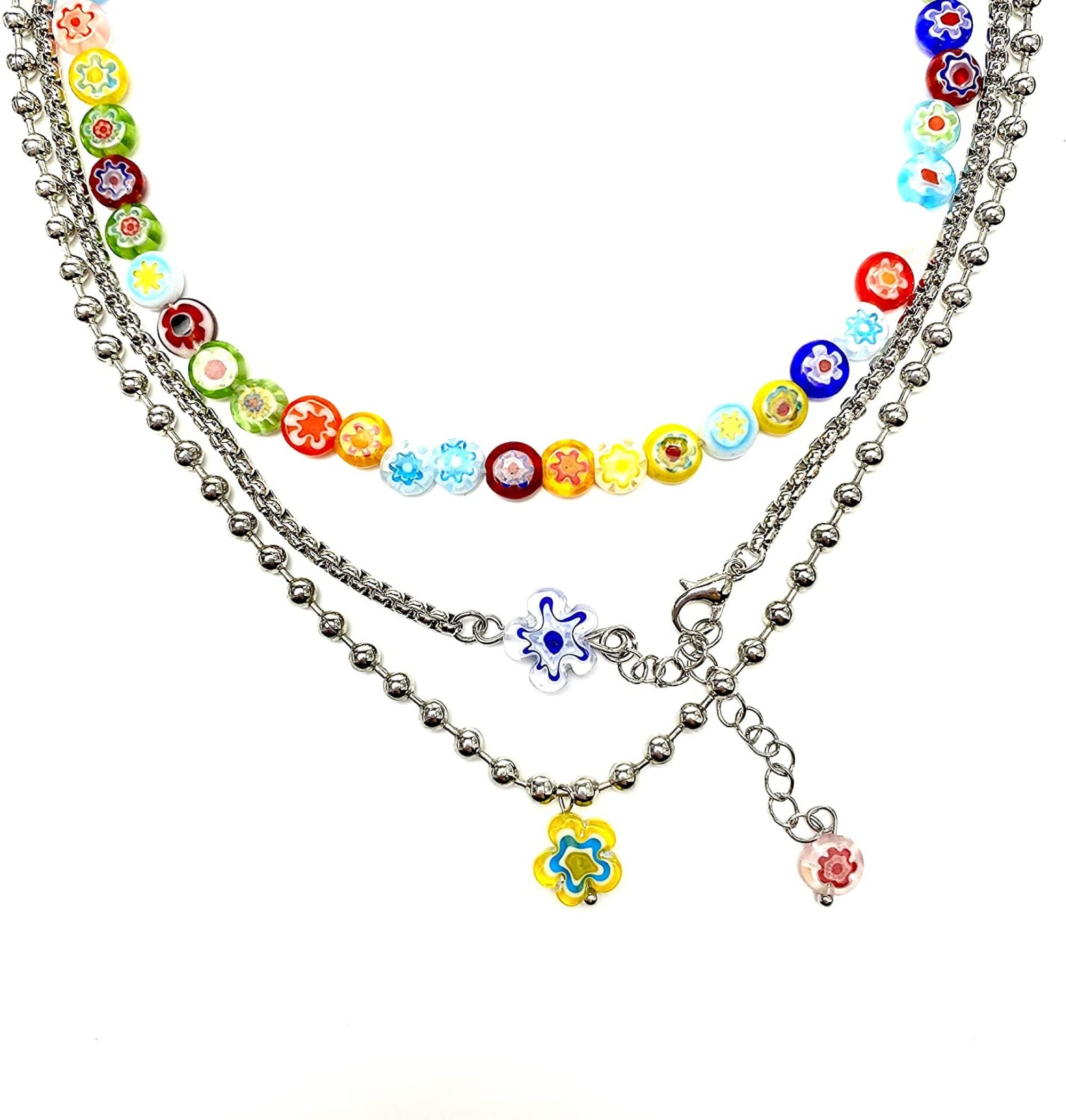 Y2k Necklace Layered Colorful Beaded Bead Choker Necklaces Etsy