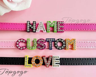 Custom Women Rhinestone Bracelet,Cute Colorful Letters Name PU Bracelet,Goth Bling Bracelet,Cosplay Initial Letters Bracelet,Gifts For Her