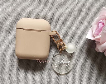 Custom AirPod Case, Name Airpods Case With Cute Circle keychain,Silicone Shock Proof Holder Cover Organizer,Personalized Name Gift