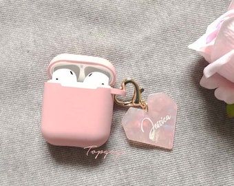 Custom AirPod Case, Name Airpods Case With Cute Heart keychain,Silicone Shock Proof Holder Cover Organizer,Personalized Name Gift