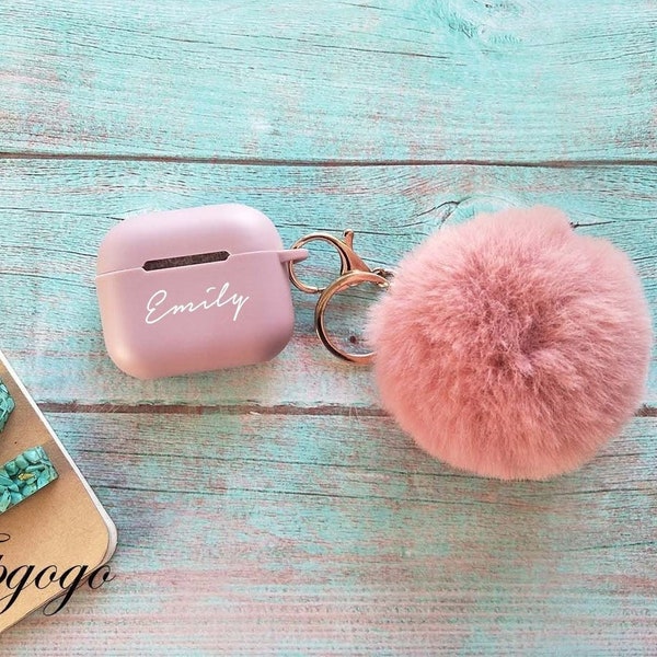 Custom Airpods 3rd Generation Case With Pom Pom Keychain,Shock Proof Holder Cover Organizer For Airpod 3rd Generation,Personalized Name Gift