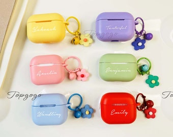 Custom AirPod Case Pro With Flower Small Bell Keychain,Silicone Airpod Case,Cute Airpod 3 case,Personalized Airpod Pro 2, Gifts For Girls