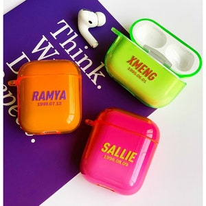 Cool airpod Case,Custom Neon Airpods 4 Case Keychain,Jelly color Cute Cover For Airpod Pro2 Case,Personalized Name Case,DIY Birthday Gift