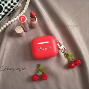 Custom Airpod Pro Case,Cute Airpod 3rd Gen Case With Red Cherry Keychain,Airpod 3 Case Airpods Pro Airpod Case For Her,Personalized Gift