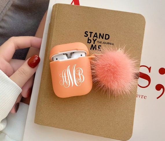 Custom Monogram AirPod Case With Pom Pom Keychain,Cute Airpod Pro Case,Silicone AirPod 3rd Gen Case Fur Ball,Personalized Name Airpods Pro 2