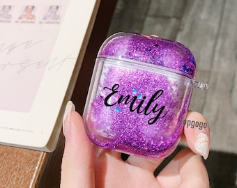 Custom Glitter Liquid AirPod Case,Airpods 3 Case Cute With Keychain,Personalized Bling Bling Airpod Pro Case Cover ,Women Girl Gift