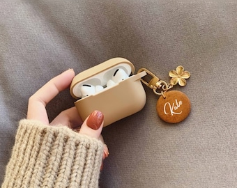 Benutzerdefinierte AirPod Pro2 Hülle mit Naturholz Schlüsselbund, süße Airpods 4 Hülle Halter Abdeckung, Silikon Airpods pro 3 Hülle, personalisiertes Namensgeschenk