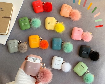 Custom AirPod Case Cute With Pom Pom Keychain,Silicone Airpod Pro Case, Airpod 3 case With Fur Ball,Personalized Airpod Pro 2,Gifts For Her