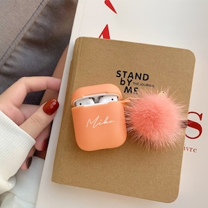 Custom AirPod Case With PomPom Keychain,Cute Silicone Airpod 3 Case Holder Cove,pom pom Airpod pro 2 case, Personalized Name Gift