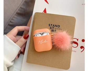Custom AirPod Case With PomPom Keychain,Cute Silicone Airpods pro 3 Case Holder Cove,pom pom Airpod pro 2 case, Personalized Name Gift