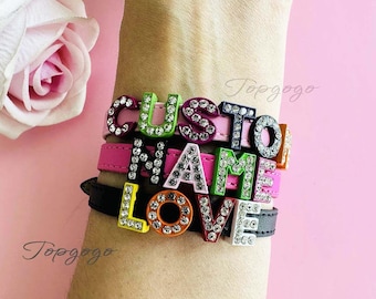 Custom Women Rhinestone Bracelet,Colorful Name PU Bracelet,Goth Bling Bracelet,Cosplay Initial Letters Bracelet,Gifts For Her,Christmas gift