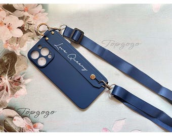 Custom Lanyard Phone Case,Personalized Strap Wrist Band Soft iPhone Case, Name For iPhone Case With Built In Grip,iPhone 16 pro max case