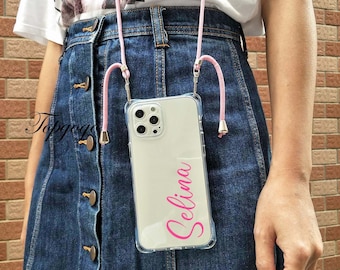 Lanyard Necklace Cross Body Phone Case,Customized Phone Case,Clear Phone Case For iphone 16 pro max case,iPhone 15 Case,Personalized gift,