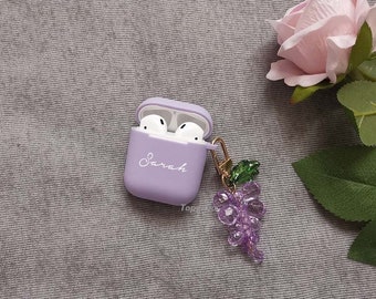 Airpods case,airpod case,airpod pro case,airpods pro case,silicone airpods case with cute keychain,custom name with Grape keychain