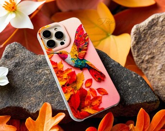Hummingbird Pattern Phone Case,Cute Leaf Plants iPhone Case,Cute Case For iPhone 16, iPhone 15,Gifts For Her,Birthday Gifts