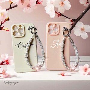 Custom Name Phone Case with Bead Phone Charms,Personalized Wrist Strap Phone Case, iPhone 16 Case With Bling Phone Accessories,Gifts For her