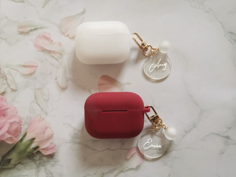 Custom AirPods Pro Case, Name AirPod Case With Cute Circle keychain,Silicone Shock Proof Holder Cover Organizer,Personalized Name Gift image 4
