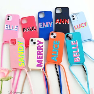 Crossbody Strap Phone Case,Custom Lanyard Halskette iPhone Case,3D Font Handyhülle für iPhone 15 pro max, iPhone 14, Geschenke für sie.