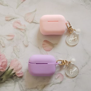 Custom AirPods Pro Case, Name AirPod Case With Cute Circle keychain,Silicone Shock Proof Holder Cover Organizer,Personalized Name Gift image 3