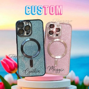 Personalized Glitter Magnetic Magsafe Phone Case,Custom Name Soft Wireless iPhone Case,Cute Bling Luxury Case For iPhone 17, iPhone 16