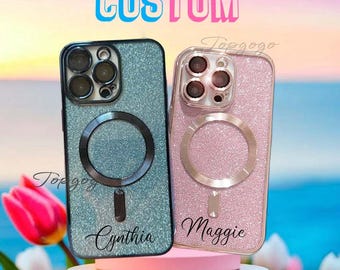 Personalized Glitter Magnetic Phone Case,Custom Name Soft Wireless iPhone Case,Cute Bling Luxury Case For iPhone 17, iPhone 16