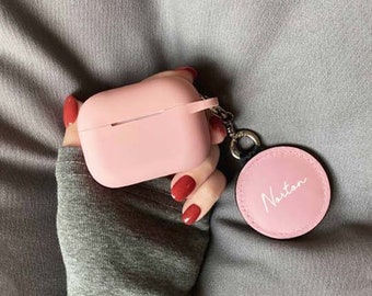 Custom AirPod Pro Case With Cute Circle PU Keychain,Silicone AirPod Pro 2 Case,Pink Personalized Airpod 3 Case,Name Airpod Case,Best Gifts