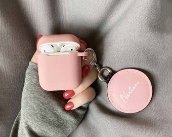 Custom AirPod Case,Name Airpods 3 Case With Cute Circle keychain,Silicone Airpod Pro Case Holder Cover,Personalized Airpod pro 2 Name Gift