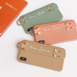 Aangepaste polsband riem zachte telefoonhoes, gepersonaliseerde naam iPhone-hoesje, iPhone 16 Pro Max met ingebouwde grip, best verkochte cadeau