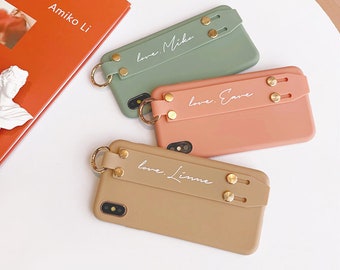 Aangepaste polsband riem zachte telefoonhoes, gepersonaliseerde naam iPhone-hoesje, iPhone 16 Pro Max met ingebouwde grip, best verkochte cadeau