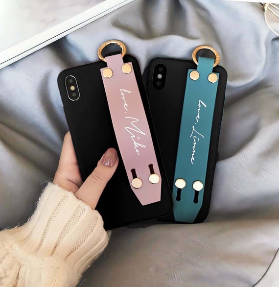 Cute Contrast Wrist Strap Phone Case,custom Name Phone Case
