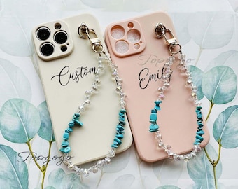 Custom Phone Case with Beaded Chain Strap,Personalized Turquoise Charm iPhone Case,iPhone 17 pro max,Custom Huawei,Samsung Phone Case