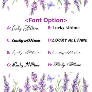 Op de afbeelding: Een grafiek met acht verschillende lettertypen voor de tekst "Lucky Alltime". De lettertypen vari&euml;ren van eenvoudig en elegant tot vet en speels.