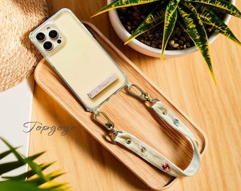 Aangepaste telefoonhoes met polsbandketting met denim strass, gepersonaliseerde telefoonhoes metalen opvouwbare standaard, doorzichtig iPhone-hoesje, iPhone 17 pro max