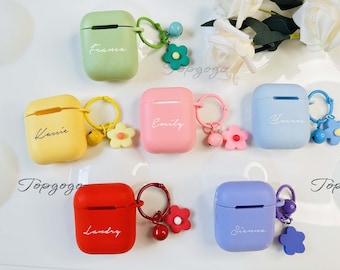 Custom AirPod Case With Flower Small Bell Keychain,Silicone Airpod Pro Case,Cute Airpod 3 case,Personalized Airpod Pro 2, Gifts For Girls