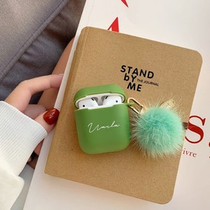 Custom AirPod Case Cute With Pom Pom Keychain,Silicone AirPod Pro Case, AirPod 3 case With Fur Ball,Personalized AirPod Pro 2,Gifts For Her image 2