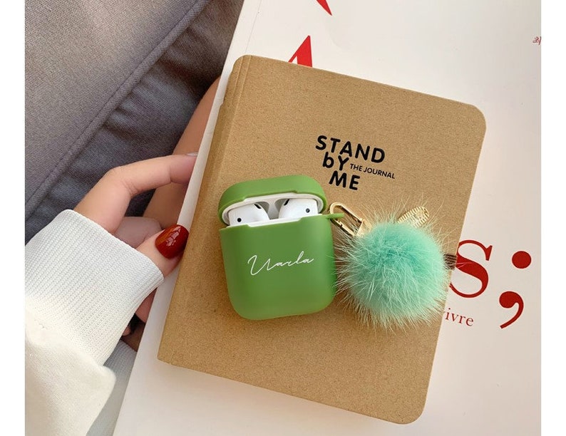 Custom AirPod Case Cute With Pom Pom Keychain,Silicone AirPod Pro Case, AirPod 3 case With Fur Ball,Personalized AirPod Pro 2,Gifts For Her image 2