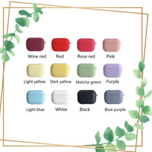 May include: Assortment of 10 silicone Airpods cases in various colors, including wine red, red, rose red, pink, light yellow, dark yellow, matcha green, purple, light blue, white, black, and blue purple.