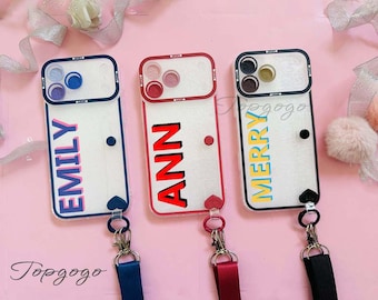Custom Lanyard Phone Case with Wrist Strap,Personalized 3D font iPhone Case,Heart Phone Holder Clear iPhone Case,iPhone 16,iPhone 17 pro max