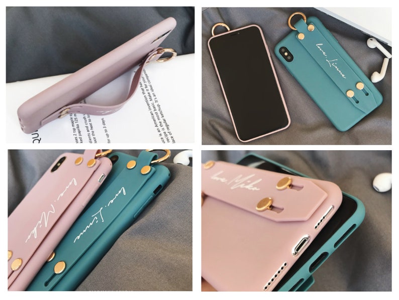 Funda de teléfono con nombre personalizado, funda de teléfono suave con correa de muñeca personalizada, letras de nombre para funda de iPhone con agarre incorporado, funda para iPhone 15 pro max imagen 4